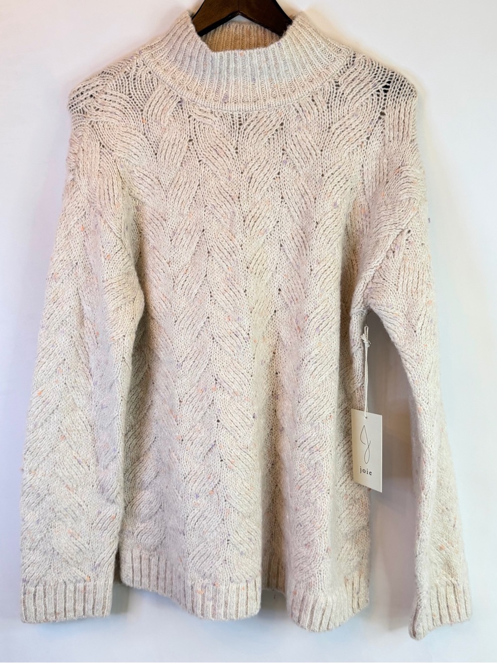 NEW Joie Cable Knit Sweater Women Medium Ivory Cream Mock Pullover Soft Cozy